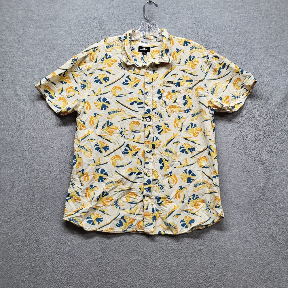 O'Neill Men Button Up Shirt XL Yellow Floral Short Sleeve
